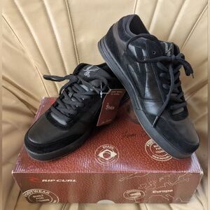 New Vintage Rip Curl Tom Curren Mens 10.5 Black Leather Skate Shoes Surf Surfing
